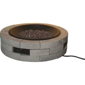39 in. Round Gas Insert Stainless Steel Fire Pit with Brick Fire Table