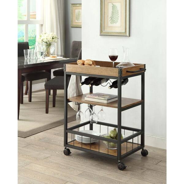 Linon Home Decor Austin Brown Bar Cart With Wine Rack 464908mtl01u The Home Depot