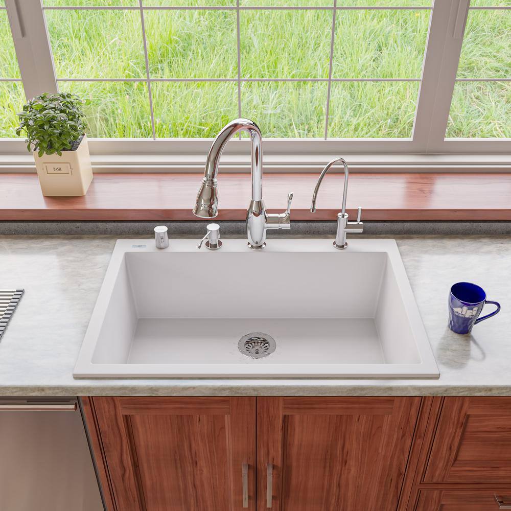 33'' White Granite Single Bowl Drop-In Kitchen Sink