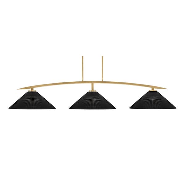 Unbranded Siena 3-Light New Age Brass Billiard Light with 16 in. Black Matrix Glass Shades No Bulbs Included