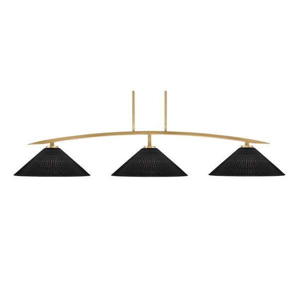 Unbranded Siena 3-Light New Age Brass Billiard-Light with Black Matrix Glass