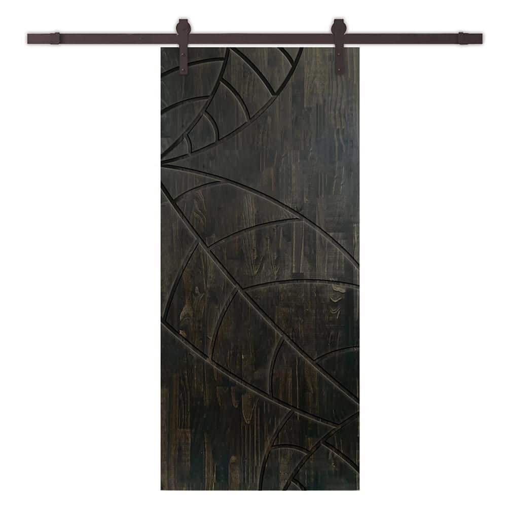 34 in. x 84 in. Charcoal Black Stained Pine Wood Modern Interior Sliding Barn Door with Hardware Kit price history on PriceWatchPro