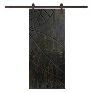 38 in. x 84 in. Charcoal Black Stained Solid Wood Modern Interior Sliding Barn Door with Hardware Kit