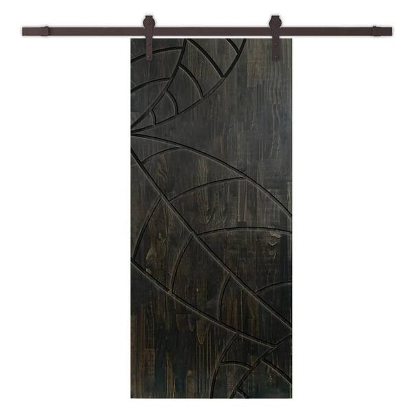 CALHOME 30 in. x 96 in. Charcoal Black Stained Pine Wood Modern Interior Sliding Barn Door with Hardware Kit