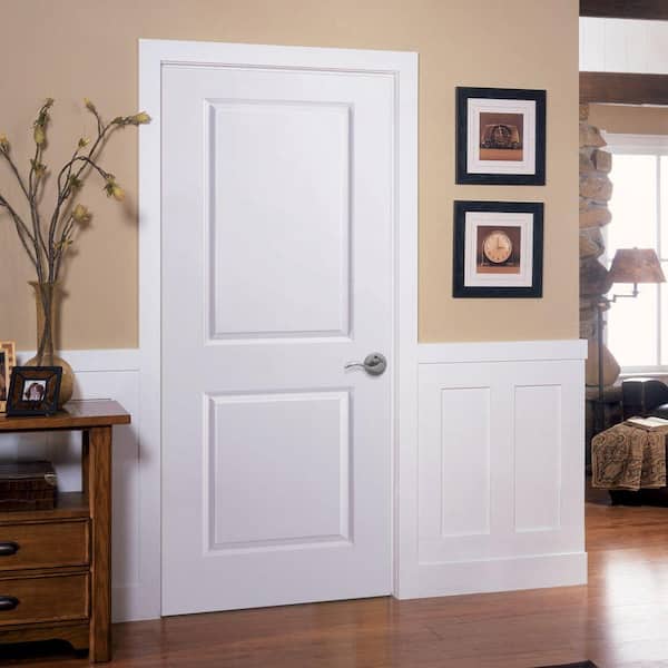 32 in. x 80 in. 2 Panel Left-Handed Primed Composite Hollow Core Single Prehung Interior Door 4-9/16 in. Flat Jamb