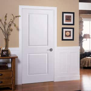 28 in. x 80 in. 2 Panel Square Top Left-Handed Solid Core Smooth Primed Composite Single Prehung Interior Door