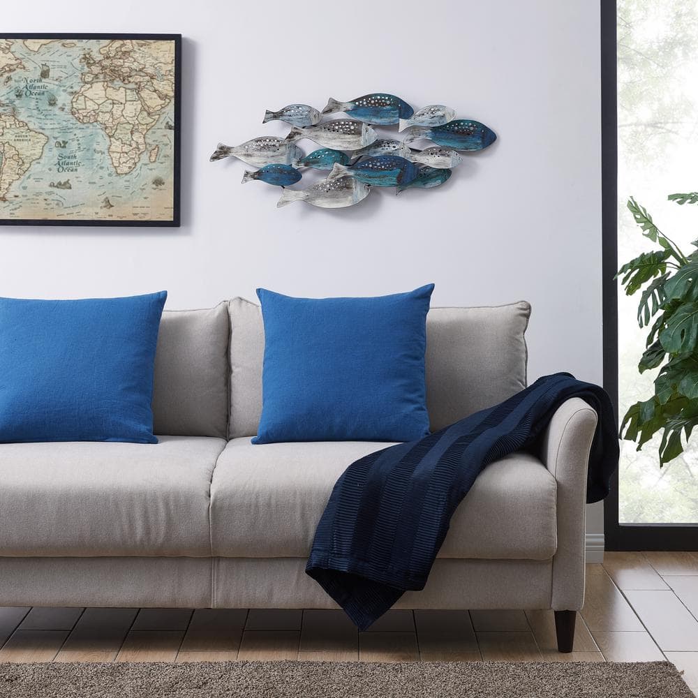 Blue and Silver Metal School of Fish Wall Sculpture