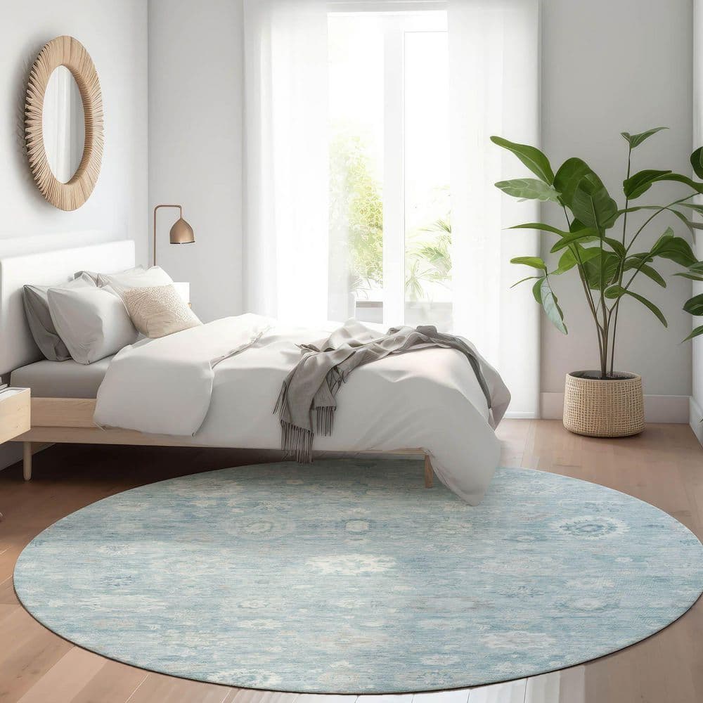 Chantille Machine Washable Indoor/Outdoor Abstract ACN1770 Blue 8 ft. x 8 ft. Round Rug price history on PriceWatchPro