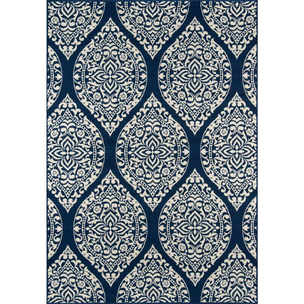 Elysian Blue and White Damask 5'3" x 7'6" Synthetic Outdoor Rug