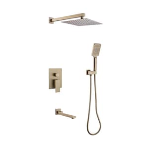 Single-Handle 3-Spray Wall Mounted Shower Faucet 3.17 GPM Pressure Balance and Spout in. Brushed Gold Valve Included