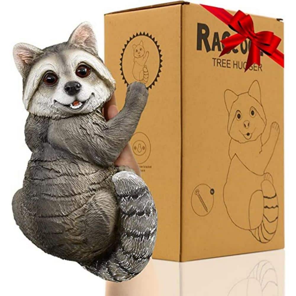 Cubilan Tree Hugger Sculpture Garden Statues Raccoon Up a Tree Garden