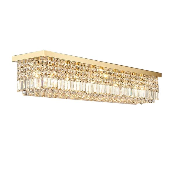 47 in. 10-Light Gold Crystal Rectangular Chandelier for Living Room