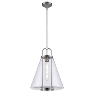 River 13.25 in. 1-Light Brushed Nickel Pendant Light Fixture with Clear Glass Shade