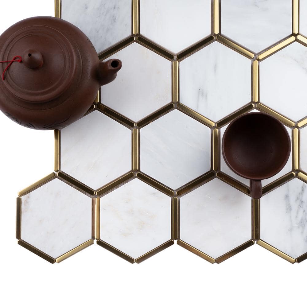 White and Gold Marble Mosaic Wall Tile