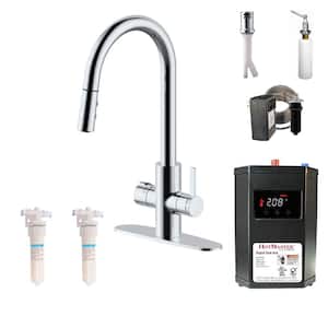 HotMaster 4-in-1 Single-Handle Instant Hot Water Kitchen Faucet Package with Filtered DigiHot Tank in Polished Chrome
