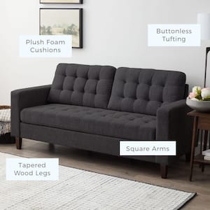 Brynn 76 in. Dark Gray Polyester Upholstered 3 Seat Square Arm Sofa with Buttonless Tufting