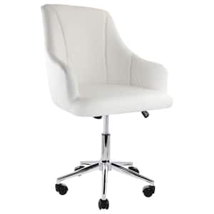 37 in. White Adjustable Faux Leather Rolling High Back Office Chair with Chrome