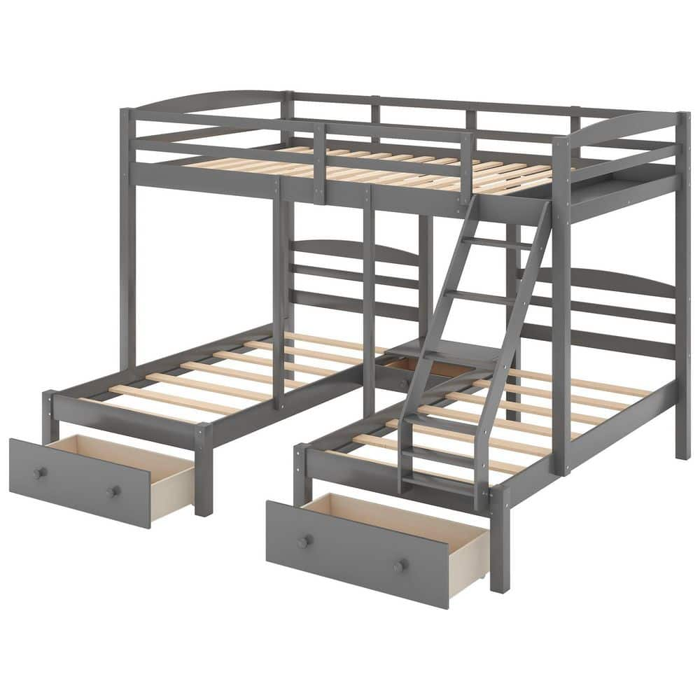 Harper & Bright Designs Full Over Twin Wood Triple Bunk Bed with ...