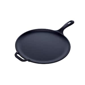 12 in. Black Cast Iron Comal Skillet with Long Handle and Helper Handle, Seasoned