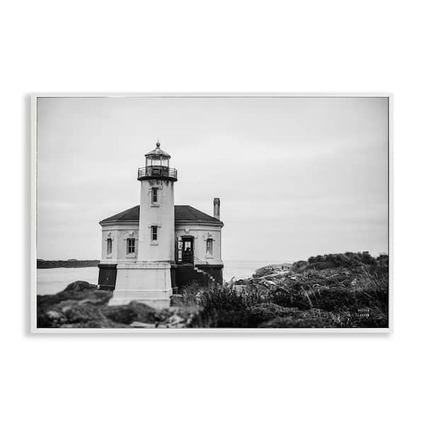 Stupell Industries Looking Out Lighthouse by Nathan Larson White Framed Architecture Giclee Art Print 16 in. x 24 in.