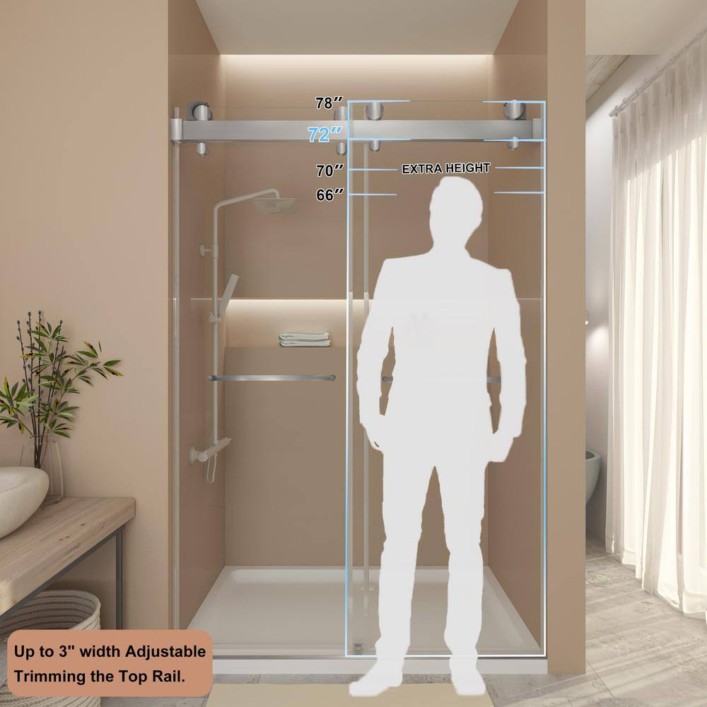 60 in Brushed Silver Frameless Double Sliding Shower Door