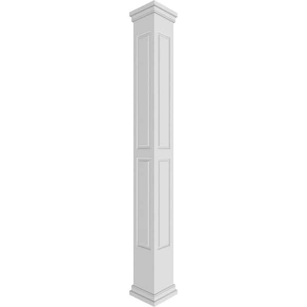 Ekena Millwork 11-5/8 in. x 10 ft. Premium Square Non-Tapered, Double Raised Panel PVC Column Wrap Kit, Prairie Capital and Base