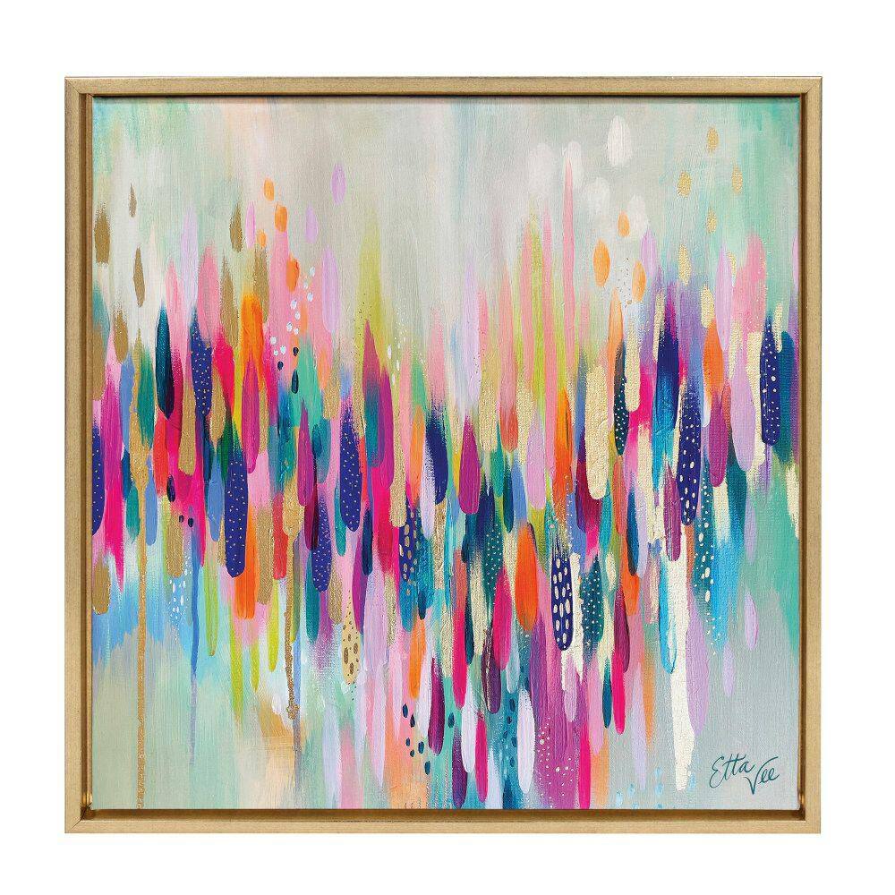 Bright Gold 22"x22" Abstract Canvas Wall Art with Frame