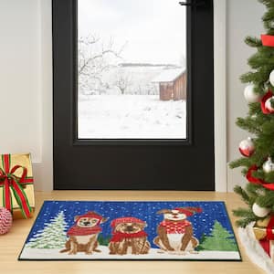 Accent Decor/Xmas Navy Doormat 2 ft. x 3 ft. Graphic Contemporary Area Rug