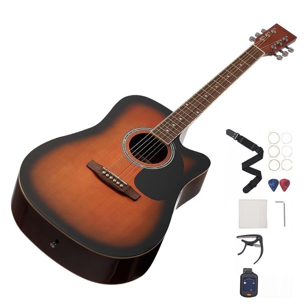 41 in. Cutway Acoustic Guitar 6-String Sunburst Solid Spruce Top Guitar Beginner Bundle with Gig Bag Tuner price history on PriceWatchPro