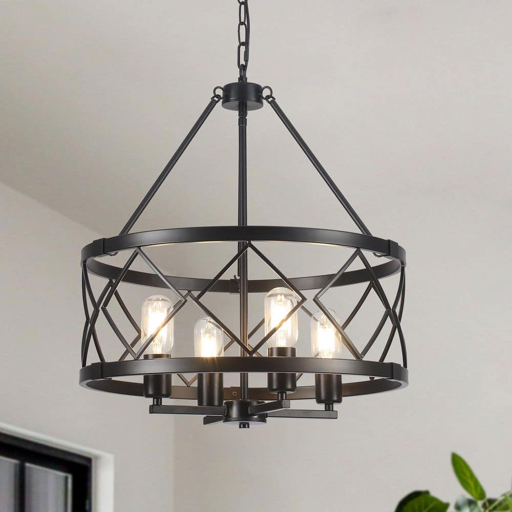 4-Light Black Drum Cage Candlestick Island Chandelier Industrial Pendant Light price history on PriceWatchPro