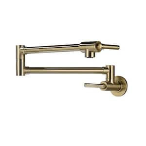 Contemporary 2-Handle Wall Mounted Pot Filler in Brushed Gold