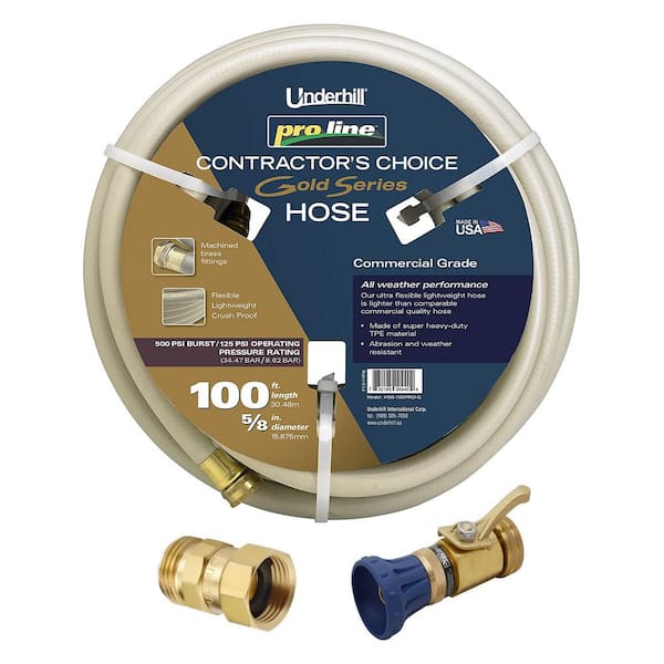 Underhill 0.63 in. Dia x 100 ft. ProLine Gold Series Garden Hose w/Metal Nozzle and Nozzle Adapter