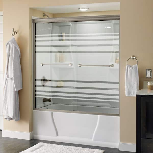Delta Mandara 60 in. x 58-1/8 in. Semi-Frameless Traditional Sliding Bathtub Door in Nickel with Transition Glass