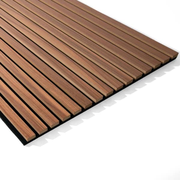 4/5in. x 2ft. x 4ft. Walnut Slat MDF Decorative Acoustic Wall Paneling, 3D Fluted Sound Absorbing Panels (4-Pack)