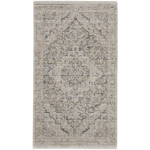 Nyle Ivory Taupe 3 ft. x 5 ft. Vintage Persian Kitchen Area Rug