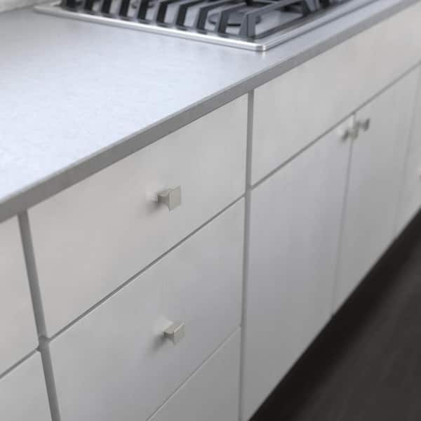 Inclination 1-1/8 in. (28 mm) Modern Satin Nickel Square Cabinet Knob