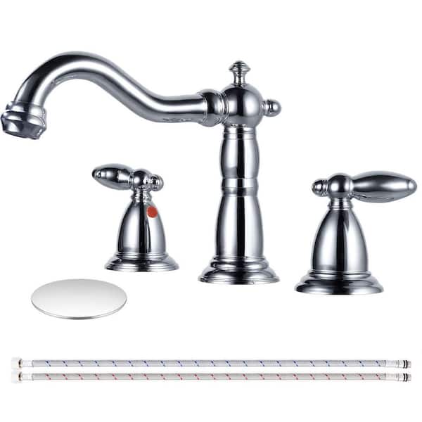 Double handles 8 in. Widespread Bathroom Faucet 3-Hole Bathroom Sink Faucet in Polished Chrome