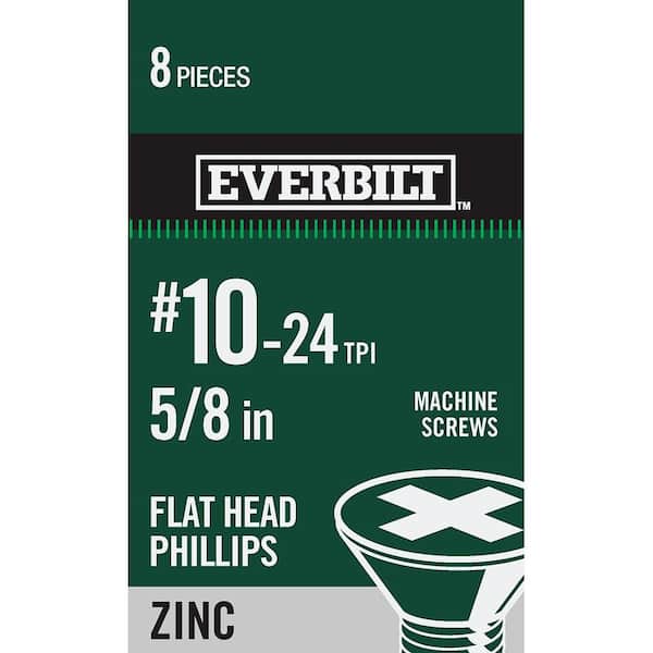Everbilt #10-24 x 5/8 in. Zinc Plated Phillips Flat Head Machine Screw (8-Pack)