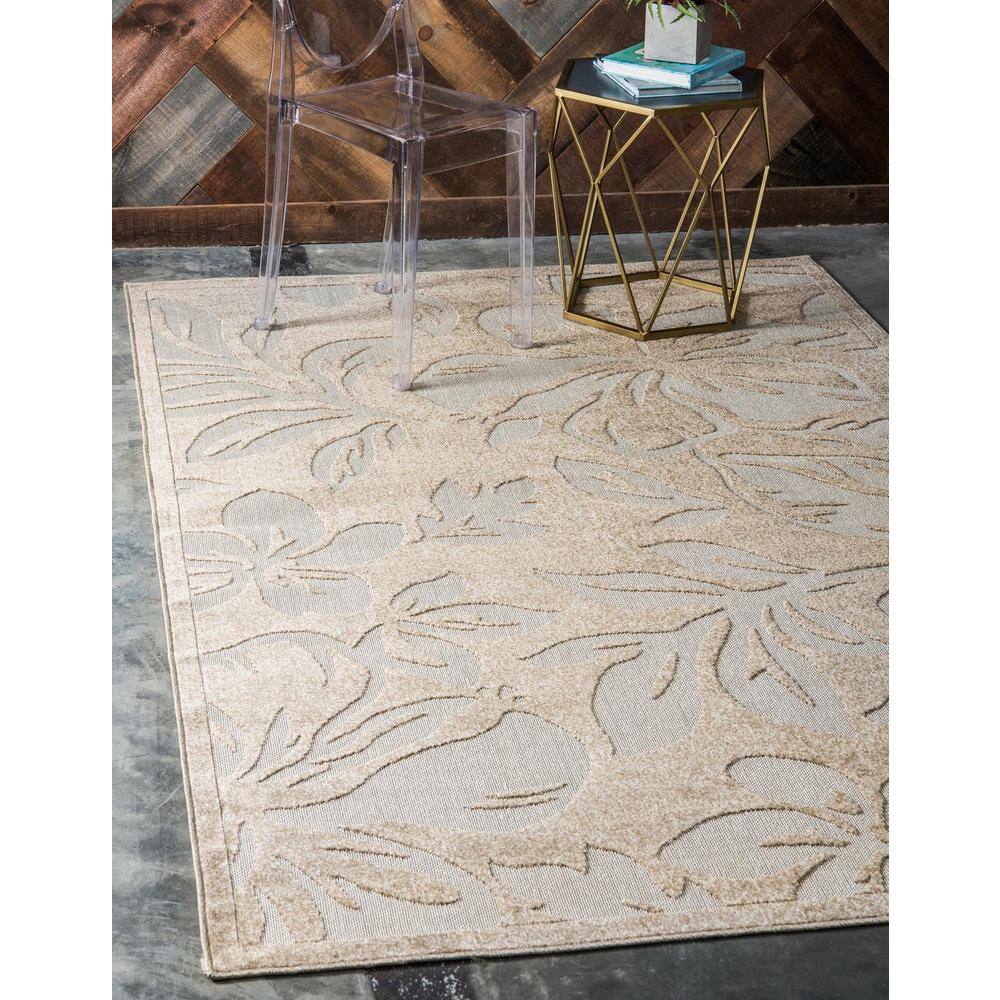 Beige Floral Synthetic Rectangular Washable Area Rug 7' x 10'
