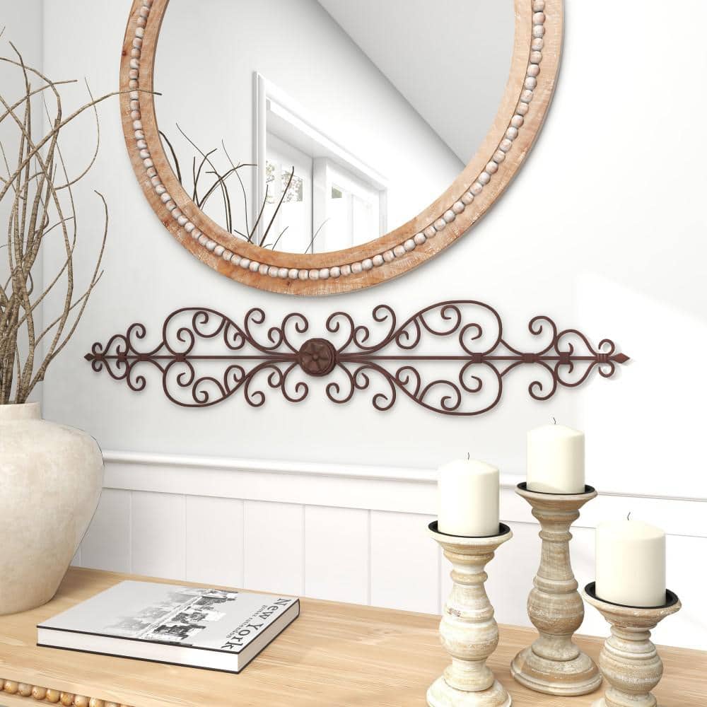 Rustic Brown Iron Scroll Wall Sculpture with Matte Finish