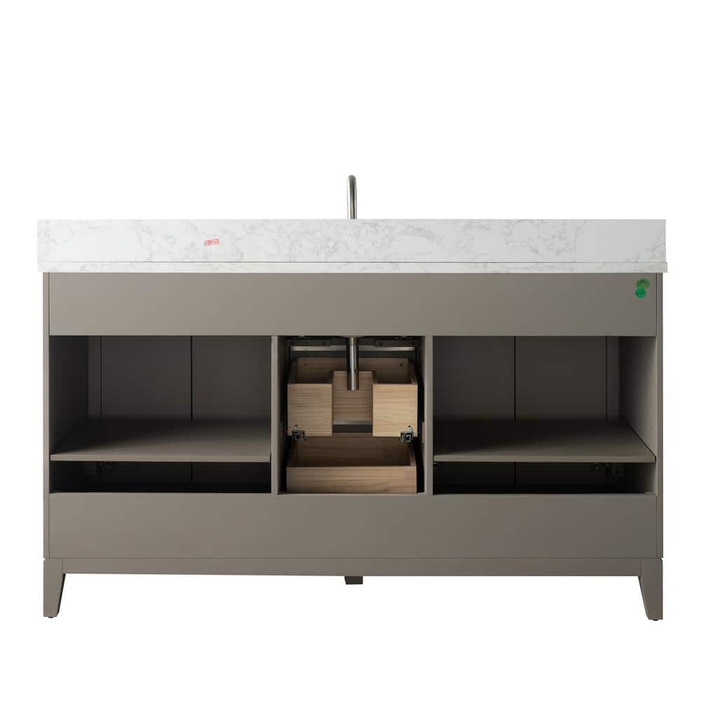 Driftwood Gray 60" Single Sink Bathroom Vanity with Engineered Marble Top