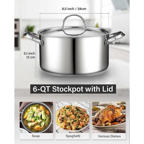  SLOTTET 6 Quart Stainless Steel Stock Pot with Strainer Glass  Lid,6 Qt Soup Pot Multipurpose Stockpot with Pour Spout,Stay-cool silicone  Handle.: Home & Kitchen