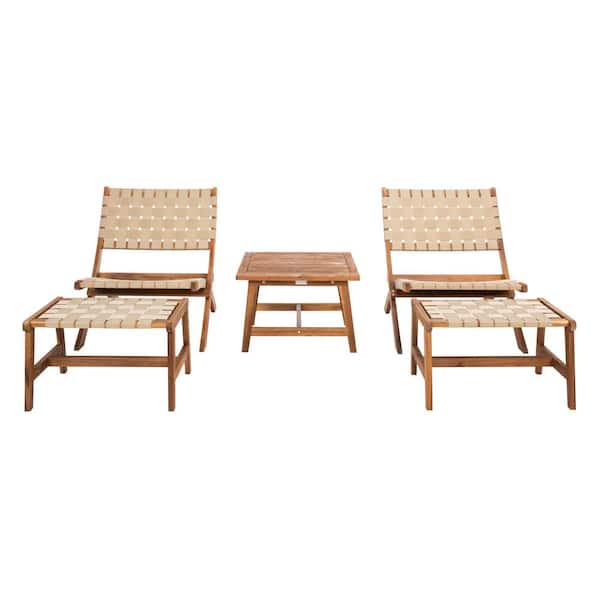 SAFAVIEH Darryl Brown Acacia Wood Outdoor Lounge Chair Set without Cushion (5-Piece)