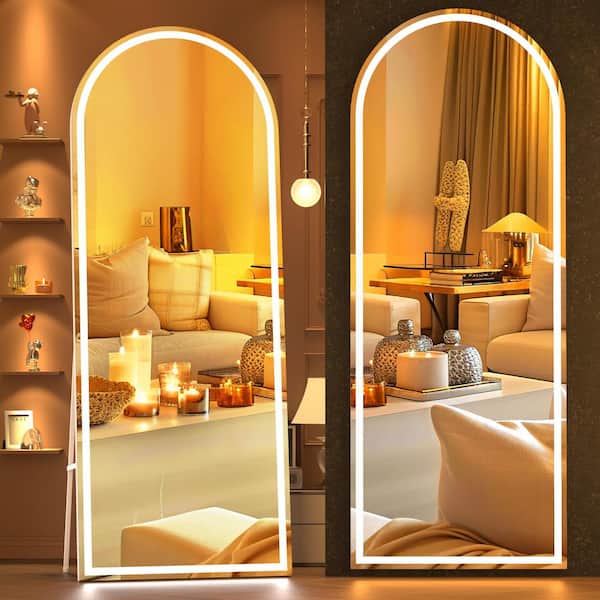 Hasipu 31 in. W x 79 in. H White Frame Arch LED Full-Length Mirror, Adjustable Brightness and Colors, Tempered Glass