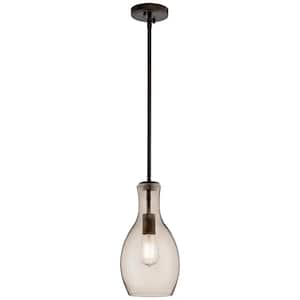 Everly 13.75 in. 1-Light Olde Bronze Transitional Shaded Kitchen Pendant Hanging Light with Champagne Glass