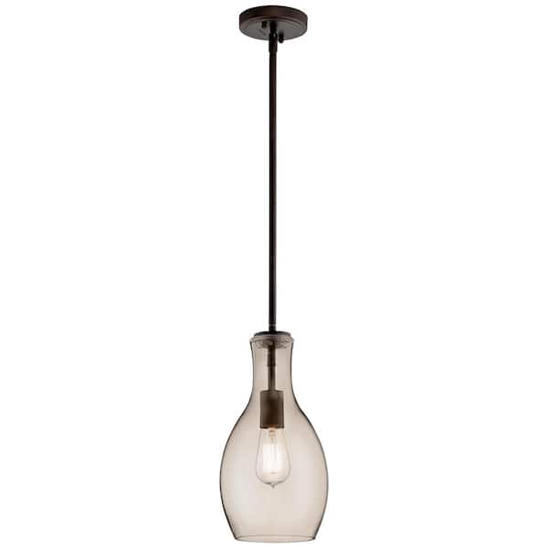 KICHLER Everly 13.75 in. 1-Light Olde Bronze Transitional Shaded Kitchen Pendant Hanging Light with Champagne Glass
