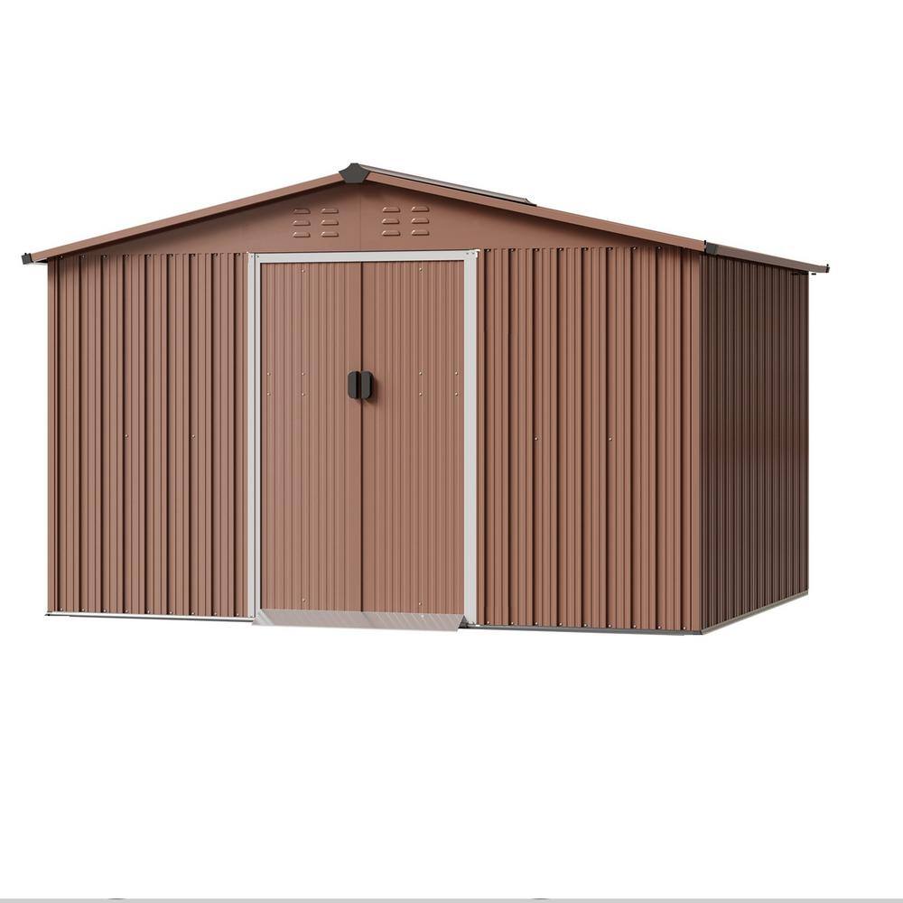 Professional Install 10 ft. W x 12 ft. D Metal Storage Shed in Brown with Lockable Sliding Door (120 Sq. Ft.) price history on PriceWatchPro