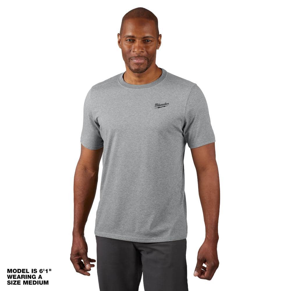 Milwaukee Men's X-Large Gray Cotton/Polyester Short-Sleeve Hybrid Work T- Shirt 603G-XL - The Home Depot