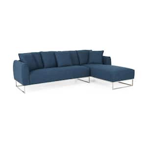 Trave 76 in. W Square Arm 2-piece Fabric Sectional Sofa in Blue