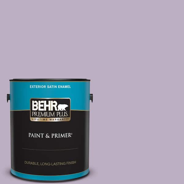 BEHR PREMIUM PLUS 1 gal. #S100-3 Courtly Purple Satin Enamel Exterior Paint & Primer